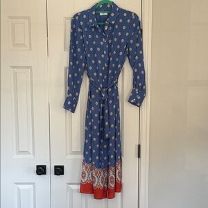 UNTUCKit Blue Long Sleeve Maxi Dress with Red Border